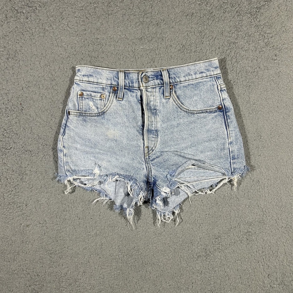 Levi's 501 Shorts Womens W25 Blue Denim High Rise Button Fly Cutoff #2465